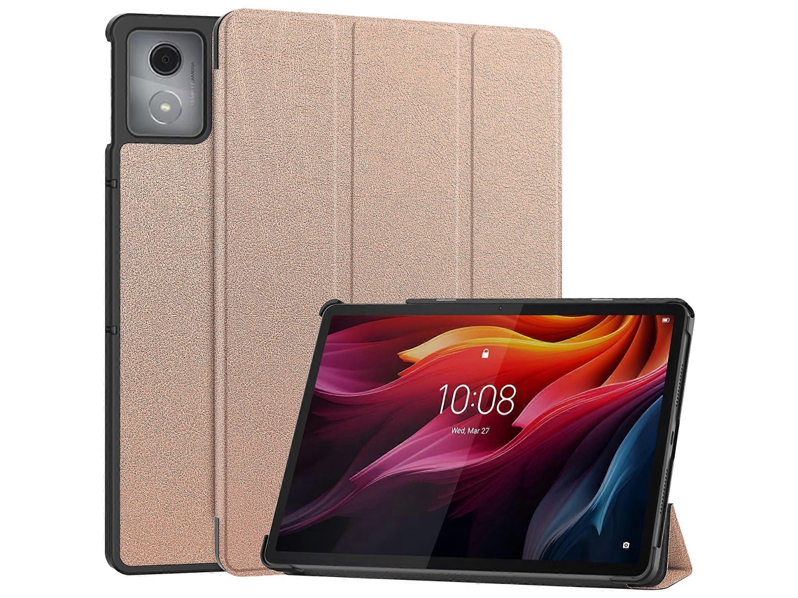 Capa de couro Hengrongshen à prova de choque para Lenovo Tab K11 Plus com suporte e capa em ouro rosa