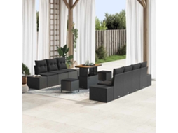 Vidaxl Conjunto De Sofá De Jardim 10 Unid. Preto Vime Pe