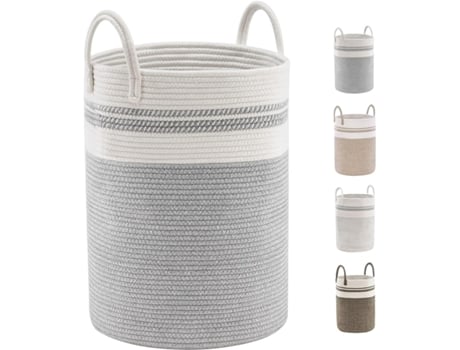 Cotton Rope Blanket Laundry Basket Woven Storage Basket With Handle Toy Storage Basket 58l (38cm(d)x50cm(h), White,grey)
