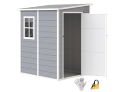 Casinha de jardim, porta com fechadura, janela para iluminação e ventilação, alumínio, 122x149x192/177 cm, cinza