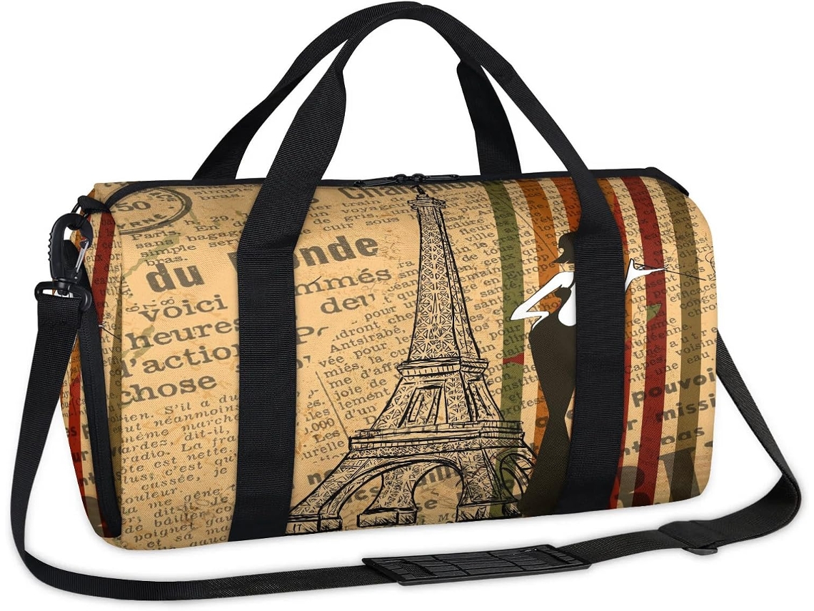 Bolsa Esportiva Vintage com Estampa da Torre Eiffel Tecido de Poliéste 45 X 21 5 23 Cm Pa To Design Du