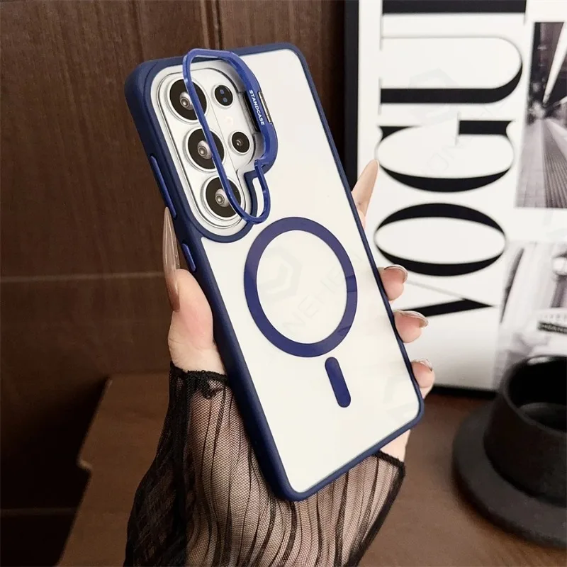 Capa Para Celular Com Suporte Magnético Para Lente (azul Galaxy S22 Ultra 5g), Compatível Com Carregamento Sem Fio.