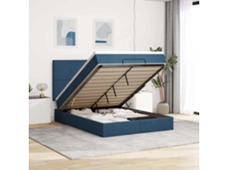 Vidaxl Estrutura De Cama Otomana Com Colchão Tecido Azul 140x200cm