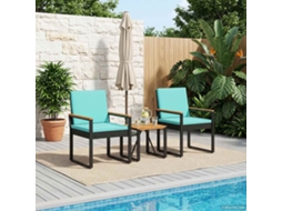 Vidaxl Conjunto de Móveis para Exterior 3 Pcs Preto e Turquesa Vime Pe