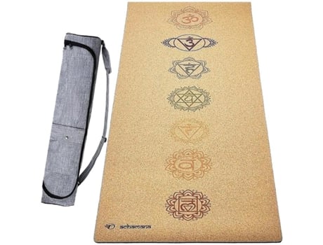 Tapete de yoga ACHAMANA borracha cortiça 5mmx68cmx1,83m - 7 chakras
