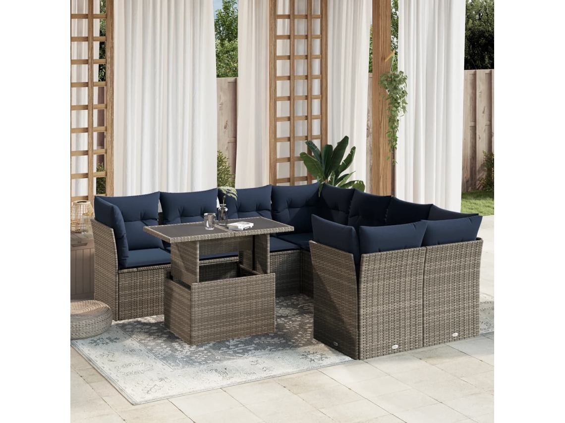 Conjunto de Sofá de Jardim com 9 Peças e Almofadas em Rattan Sintético Preto VIDAXL
