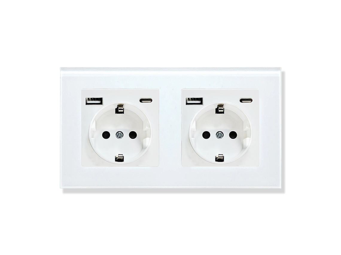 Tomada de Parede Vidro com Usb e 1 Régua Tomadas Usb, C, Corrente de 2, 1 A, 16 A, 240 V, 157 Mm, Branca BRILVIBERA
