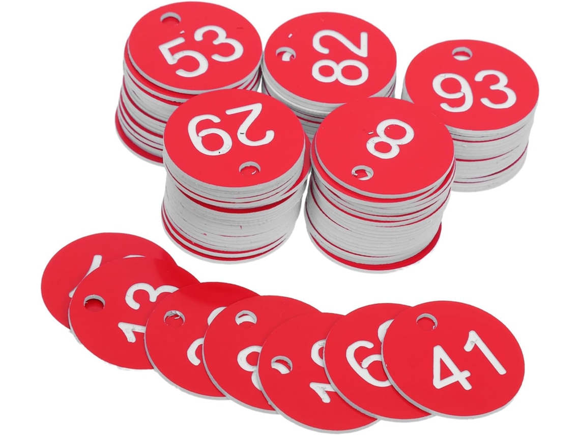 Conjunto De 100 Etiquetas Plásticas Reutilizáveis Numeradas De 1 A, Diâmetro Padrão, Vermelhas E Brancas,