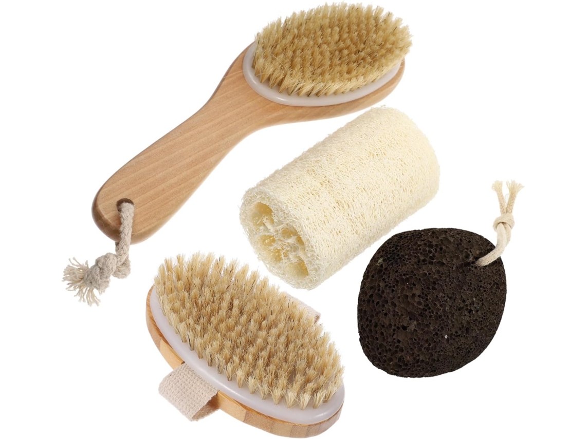 Conjunto De Escova E Pedra Pomes Para Banho Kit Prático Limpeza Esfoliação