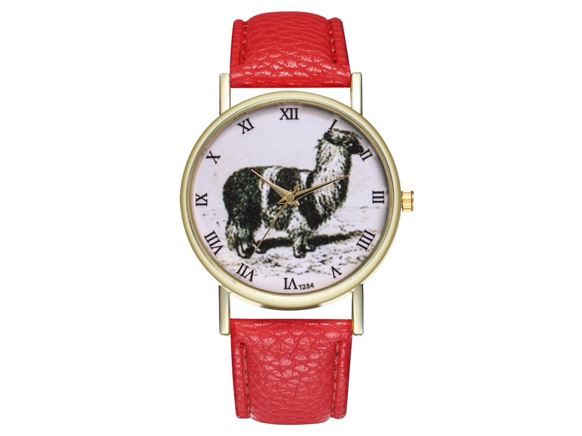 Relógio de pulso Zhoulianfa Fashion Quartz para homens e mulheres com pulseira de couro PU com estampa animal vermelha.