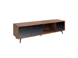 Suporte de Tv em Madeira de Nogueira com Portas de Vidro Preto ANGEL CERDA 180 x 45 x 50