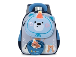 Mochila Eifson Urso 3d Com Bolsa, 28x34x13cm, Leve - Azul