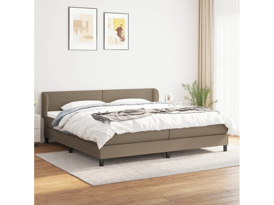 Cama Com Molas/colchão 200x200 Cm Tecido Castanho-acinzentado