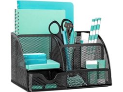 Organizador de Mesa em Tela Mesh, Multifuncional, com Porta, Canetas, 6 Compartimentos e 1 Gaveta Deslizante BRILVIBERA