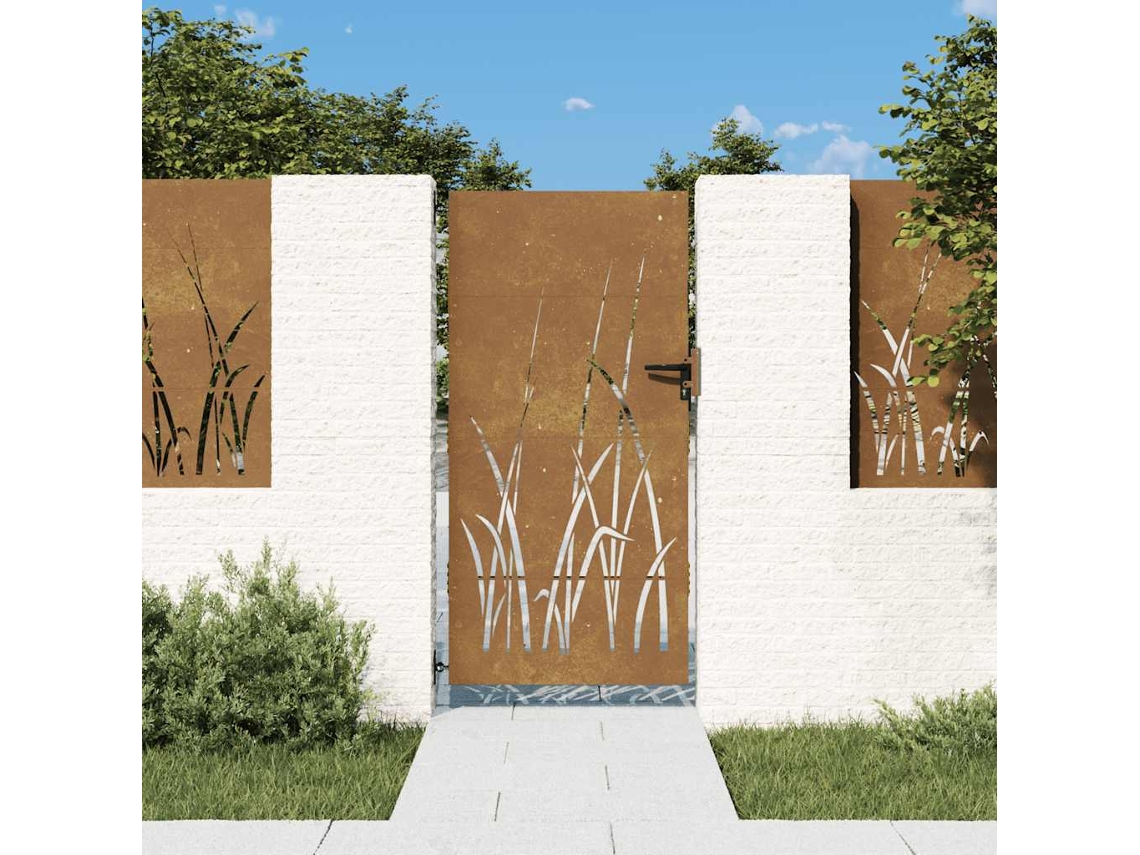 Vidaxl Portão De Jardim 85x200 Cm Aço Corten Design Erva