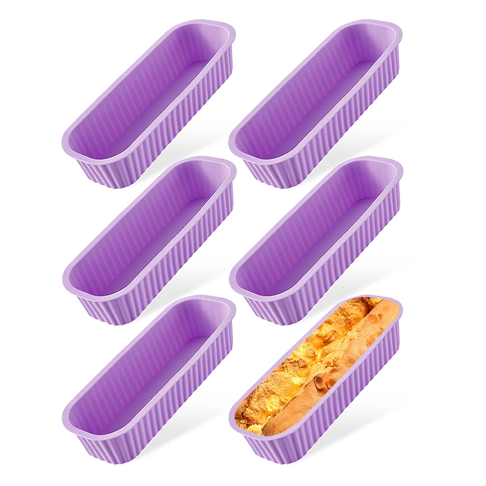Formas de Mini Pão, Formas Retangulares de Silicone para Uso Doméstico, Fáceis de Desenformar. MDUG (roxo, 6 Unidades)