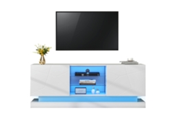 Móvel para TV Fosco Branco - Compressão 1,6m, Painel de Vidro Ajustável, Espaço para 70 Polegadas, Armazenamento Elegante Com Dobradiças Si