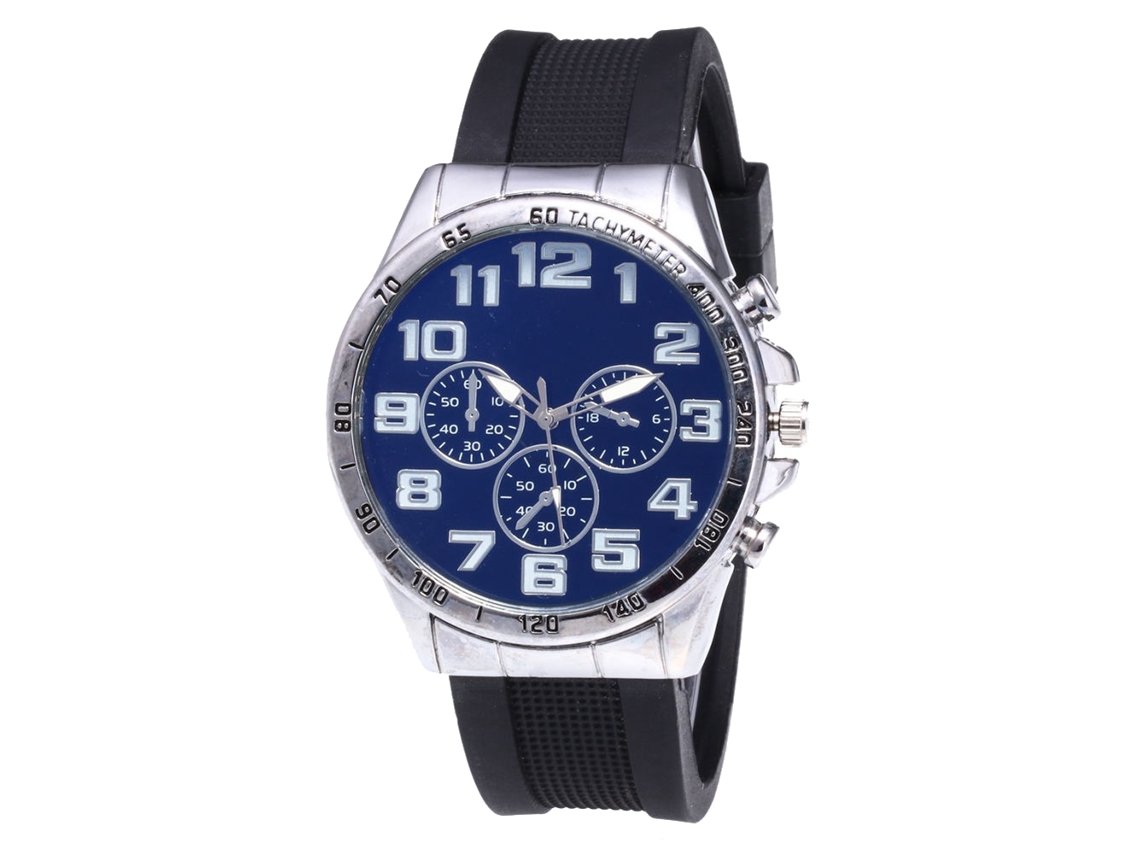 Relógio de quartzo com pulseira de silicone simples, mostrador redondo, unissex casual (azul prateado)