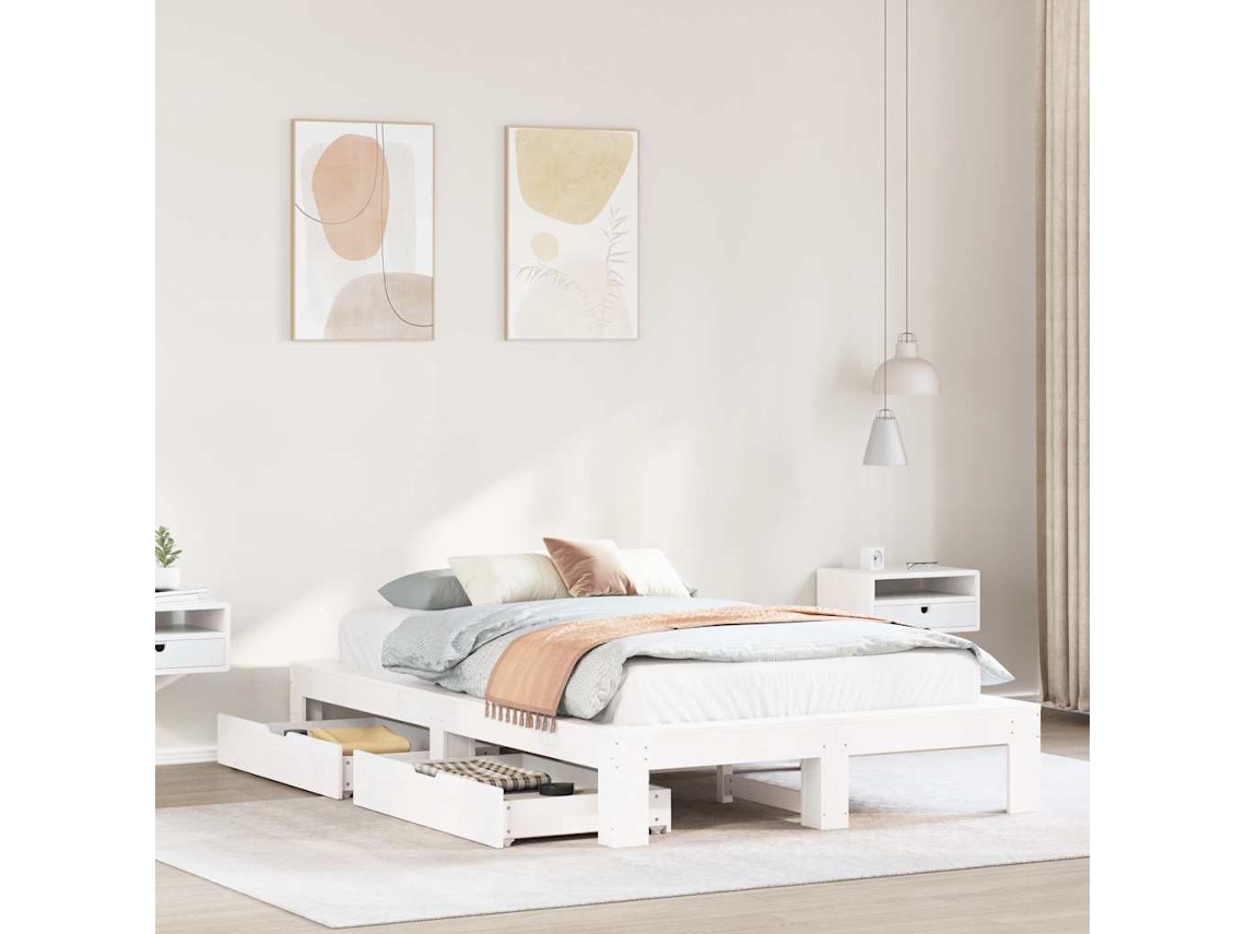 Vidaxl Cama Sem Colchão 135x190 Cm Madeira De Pinho Maciça Branco