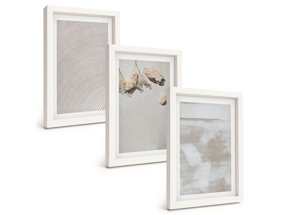Galeria De Pinturas Murais Pedras De Areia, Textura Boho Moldura Branca Fotos Para O Escritório Espelharte (3 Peças 20x30 Cm)