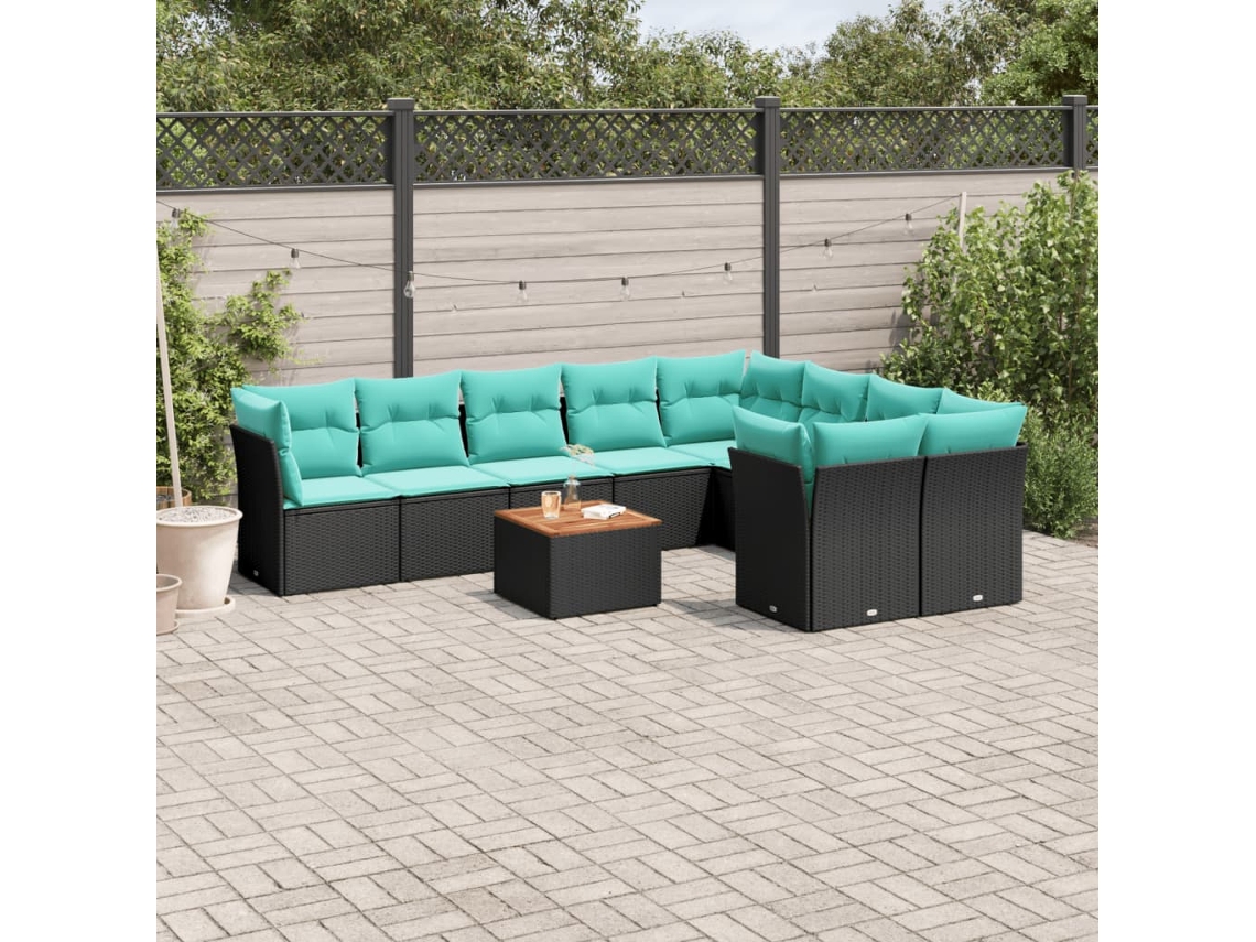 Vidaxl 10 Pcs Conjunto De Sofás P/ Jardim C/ Almofadões Vime Pe Preto