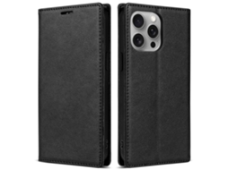 Capa Em Couro Pu Magnético Para Iphone 16 Pro Max - Preto