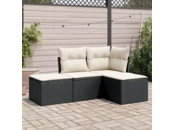 Conjunto de sofá de jardim de 4 peças com almofadas Vime Pe preto Lovely Home