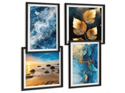 Composição De Quadros Flores Mármore Elegância Espelharte (4 Peças)