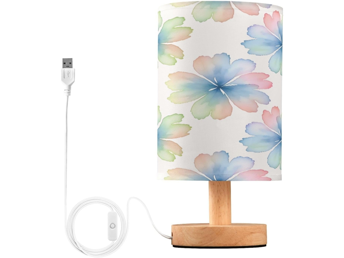 Abajur De Cabeceira Floral Para Quarto, Com Portas De Carregamento Usb C, Luminária De Mesa Cabeceira, Luminária De