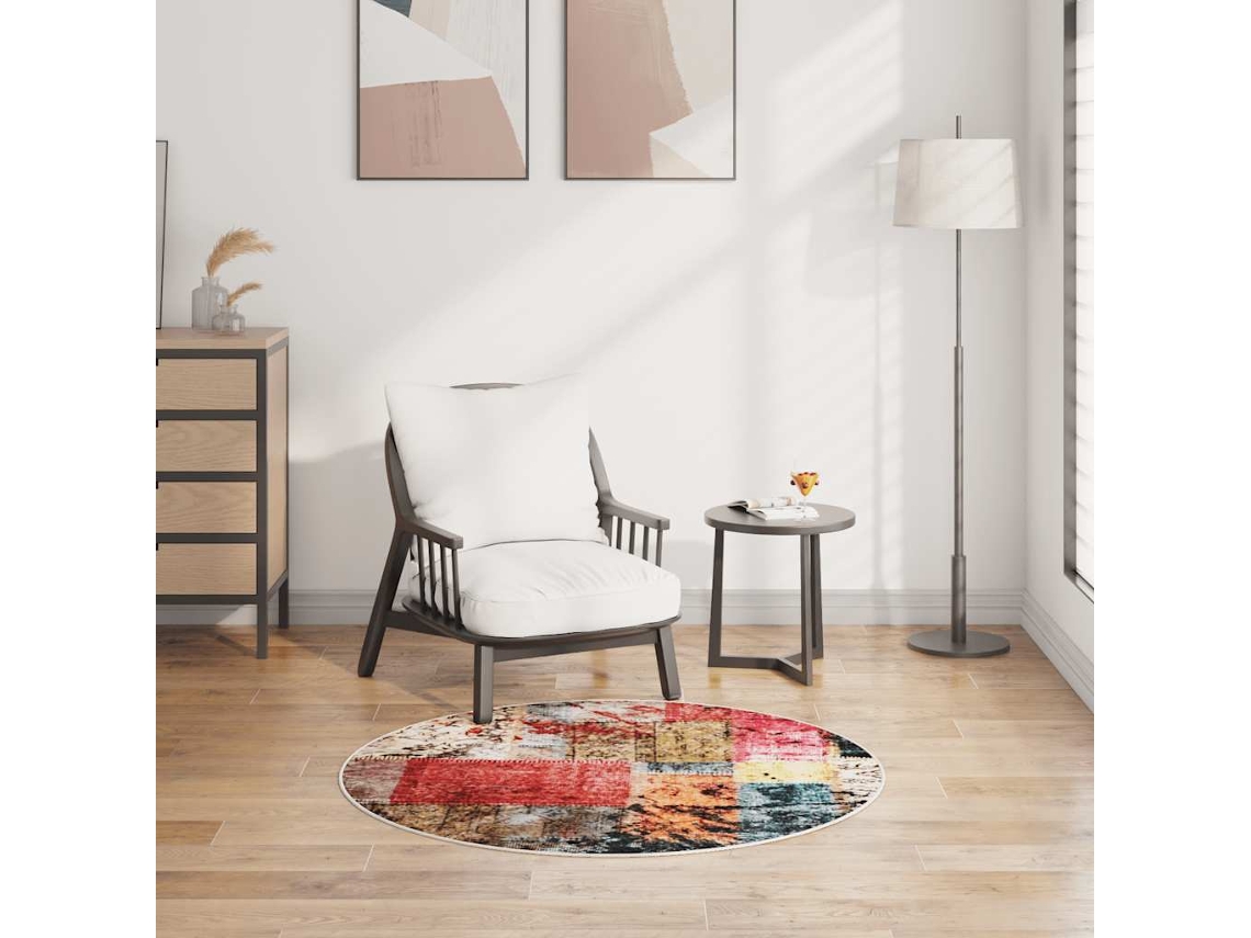 Vidaxl Tapete Lavável Φ120 Cm Patchwork Multicor