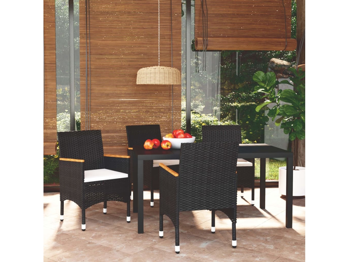 5 Pcs Conjunto De Jantar P/ Jardim C/ Almofadões Vime Pe Preto Dkd Home Decor