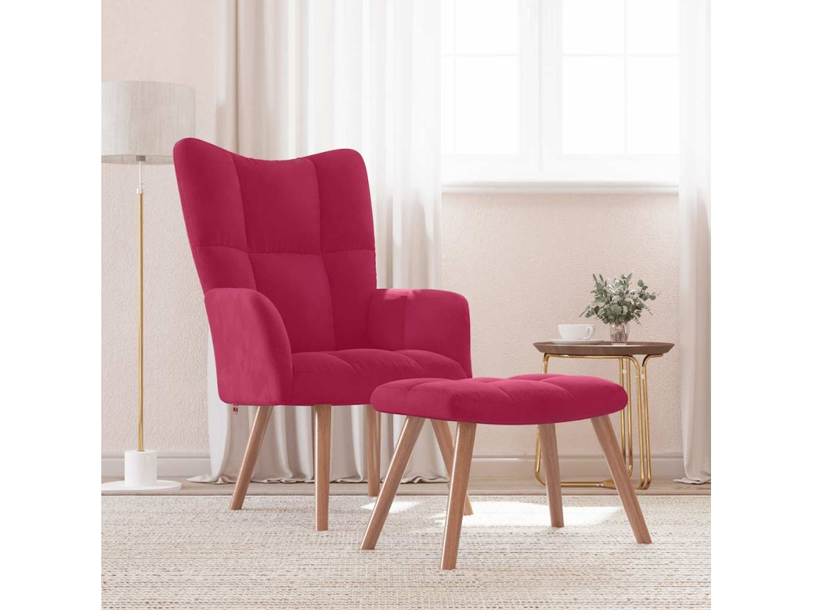Vidaxl Cadeira De Descanso Com Banco Veludo Vermelho Tinto