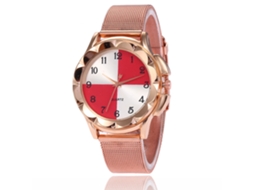 Relógio de Pulso Unissex de Quartzo com Cinto de Malha Padrão Bicolor Dial Numérico (vermelho)