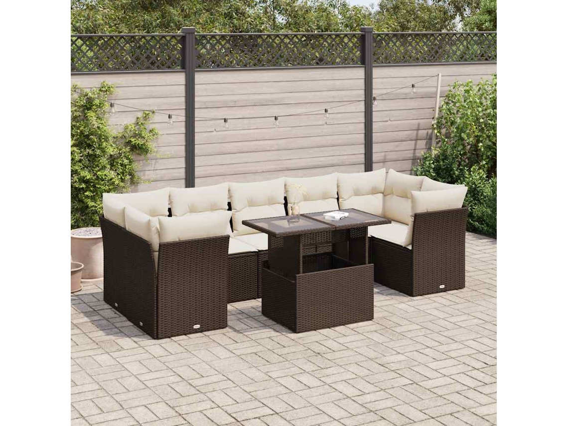 Vidaxl 8 Pcs Conjunto Sofás De Jardim C/ Almofadões Vime Pe Castanho