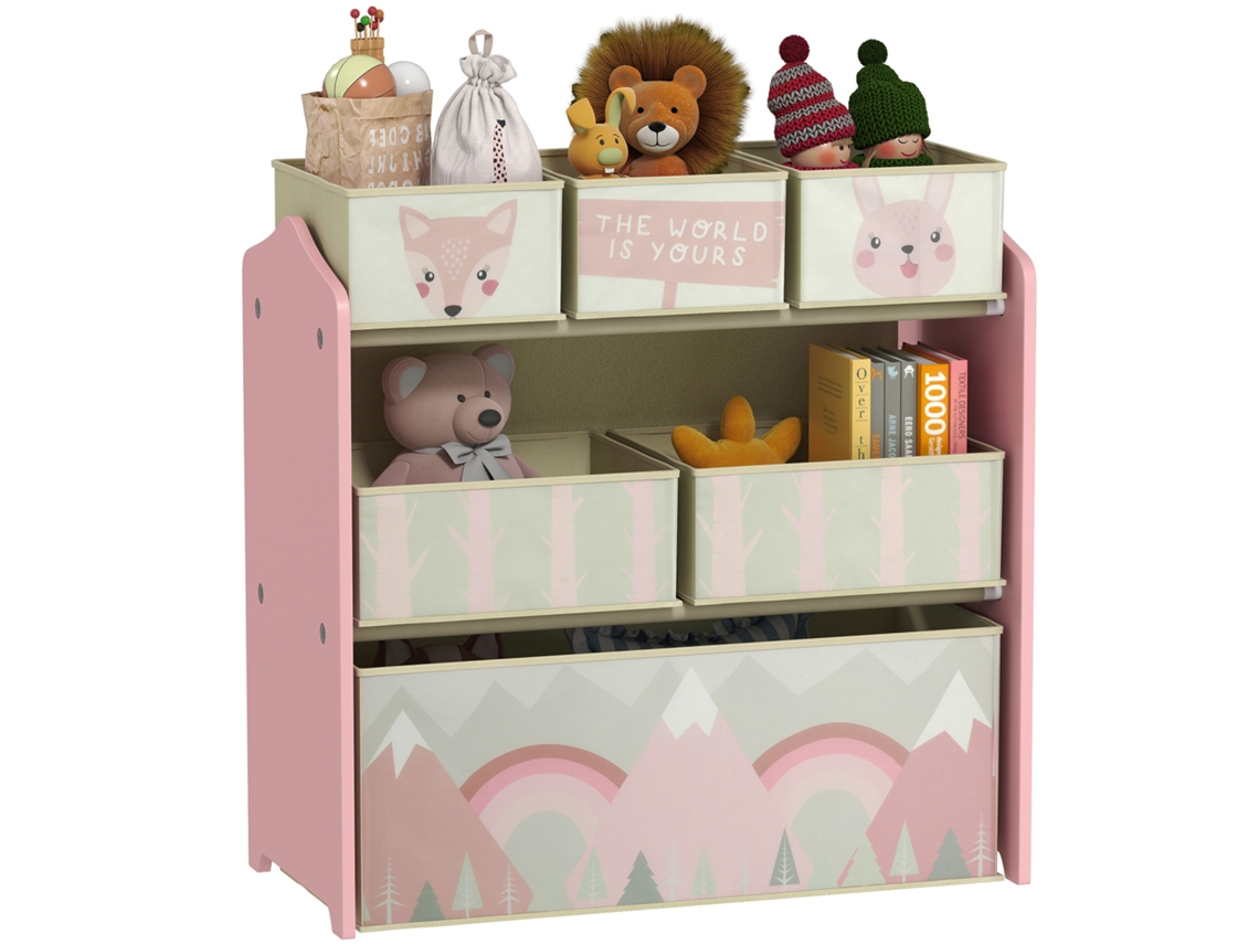 Estante para brinquedos com 6 caixas de tecido removíveis 63x30x66cm Rosa BTFORUS