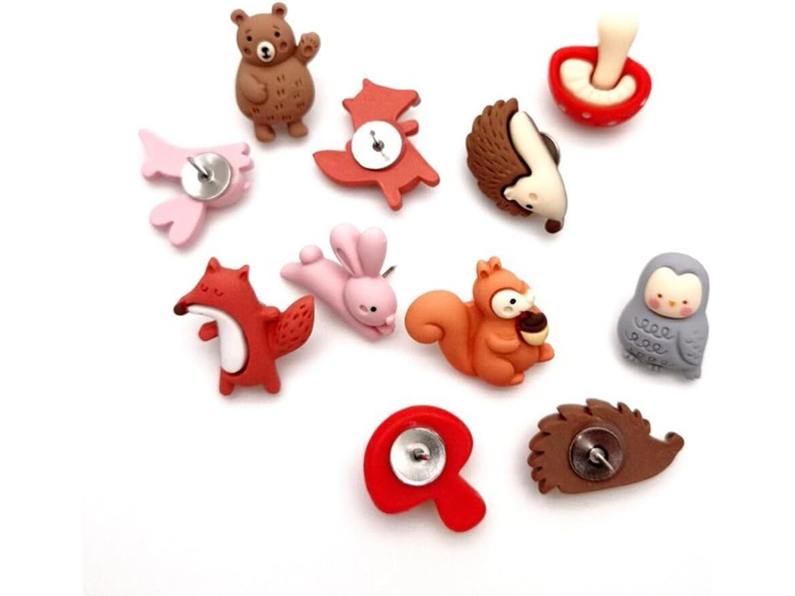 50 Alfinetes Decorativos De Animais Desenho Animado Com Caixa