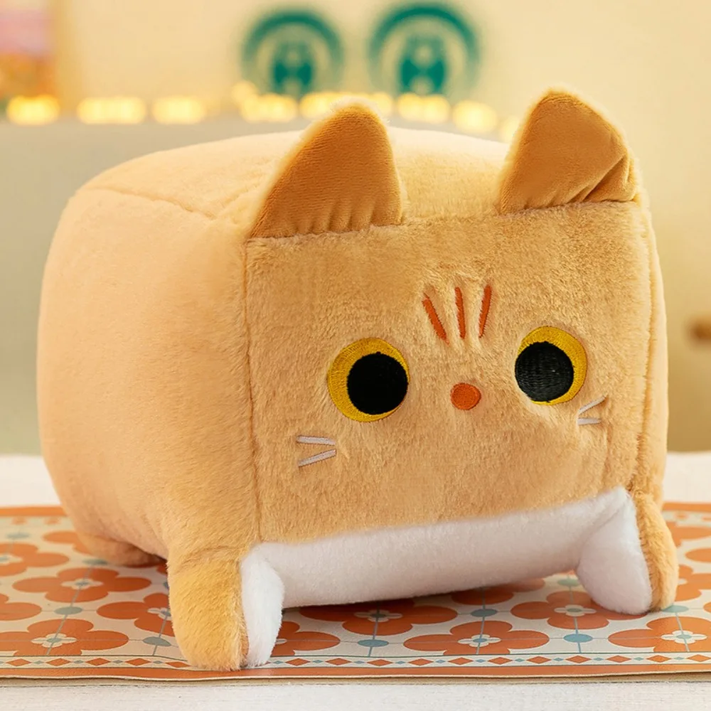 Almofada de Pelúcia Quadrada em Formato de Gato MDUG (amarelo 25cm)