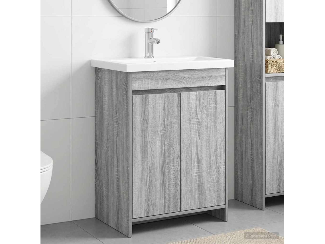 Vidaxl Conjunto De Móveis Para Banheiro Sonoma Cinzento