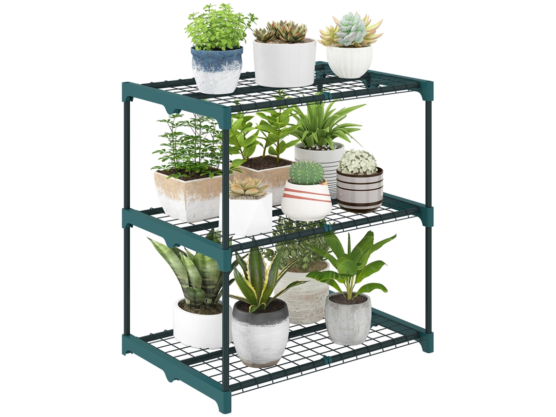 Suporte Para Plantas De 3 Níveis, 72 Cm, Aço Verde Escuro, Interior/exterior.