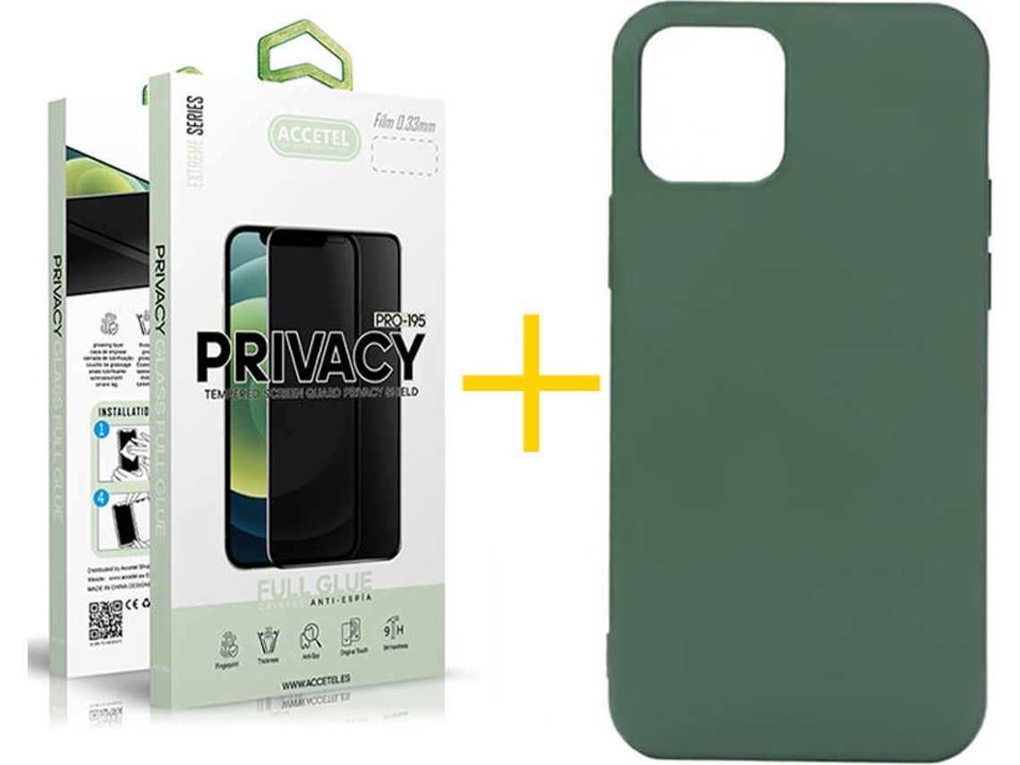 Capa + 1 Película de Vidro Anti-Spy iPhone 13 Mini ACCETEL Silicone Líquido Verde