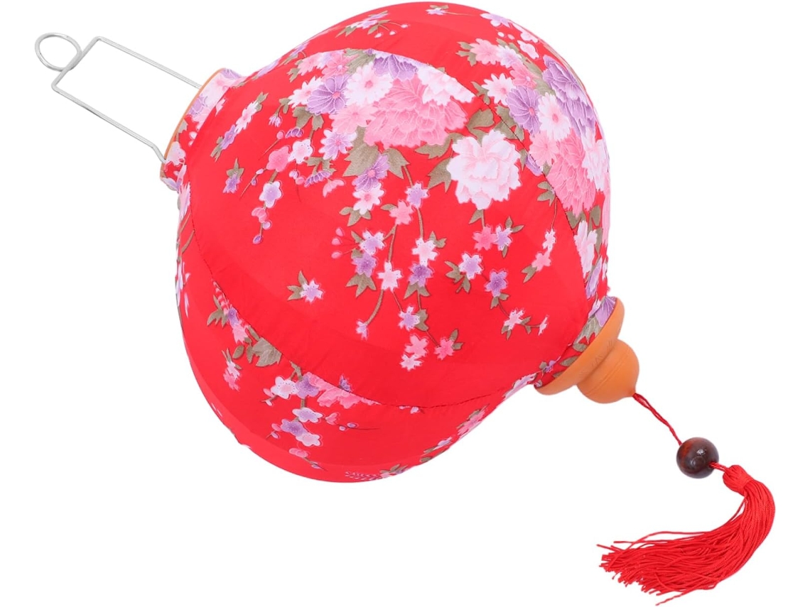 Lanterna Decorativa Redonda de Cetim Impermeável com Flor Vermelha de 30 Cm, Ideal para Pendurar em Festas de Ano Novo. SFUSHOS