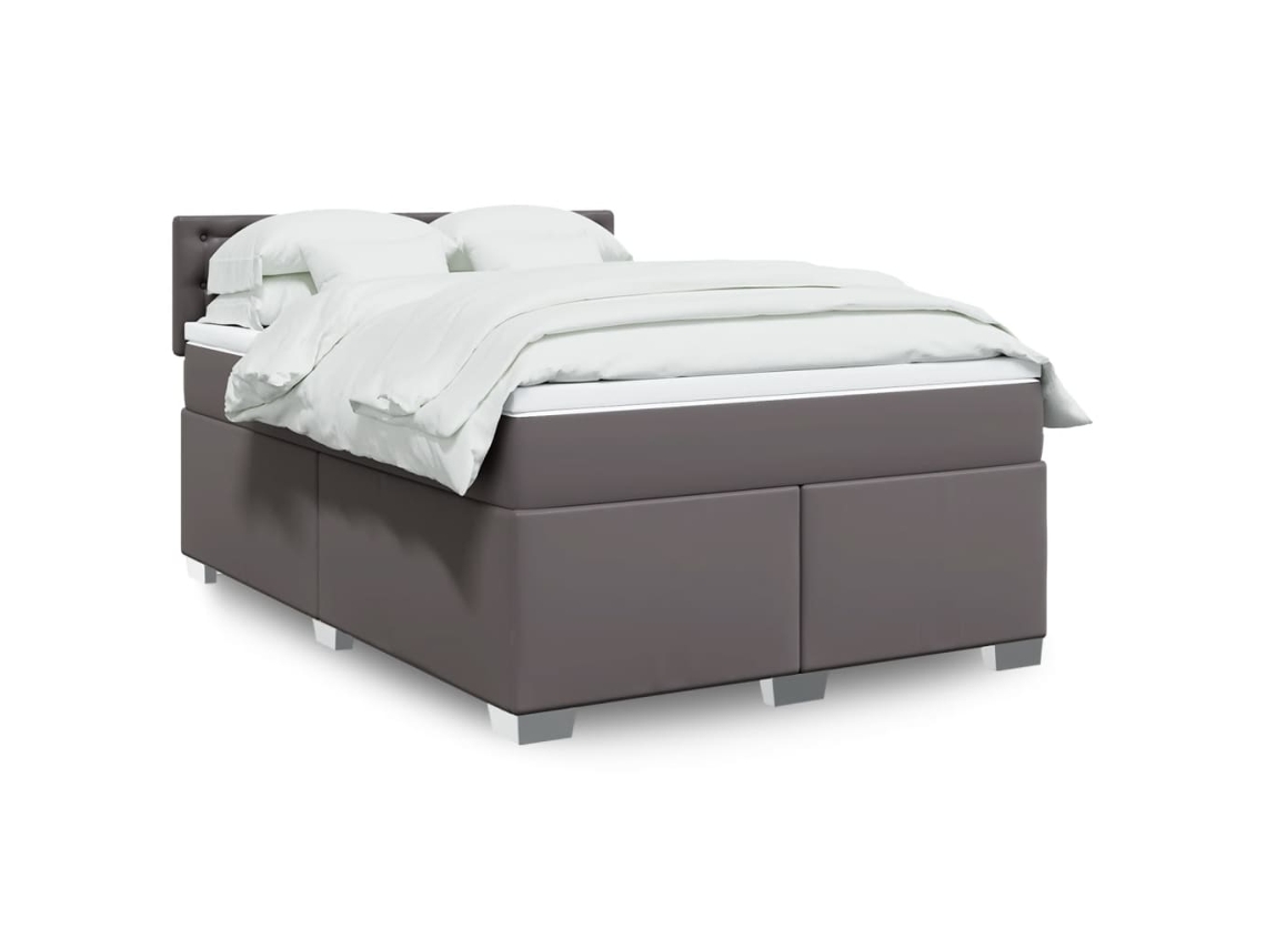 Vidaxl Cama Com Molas/colchão 140x200 Cm Couro Artificial Cinzento