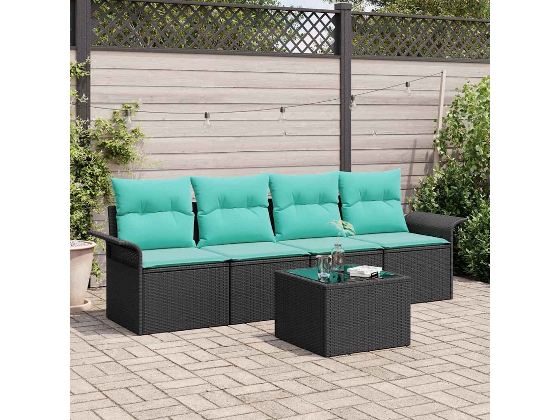 Vidaxl Conjunto De Sofá De Jardim 5 Unid. Preto E Turquesa Vime Pe