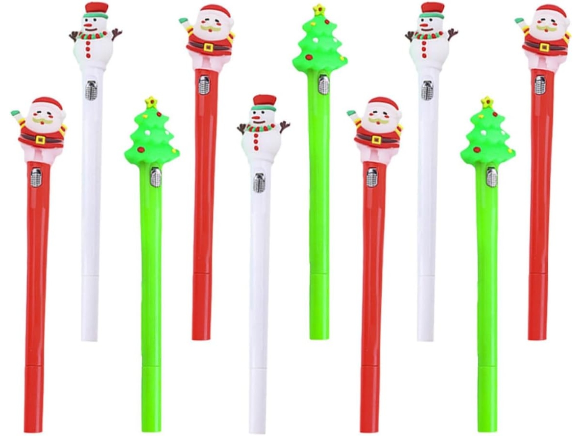 Conjunto De 10 Canetas Em Gel Com Luz Led, Temáticas Natal. Plástico