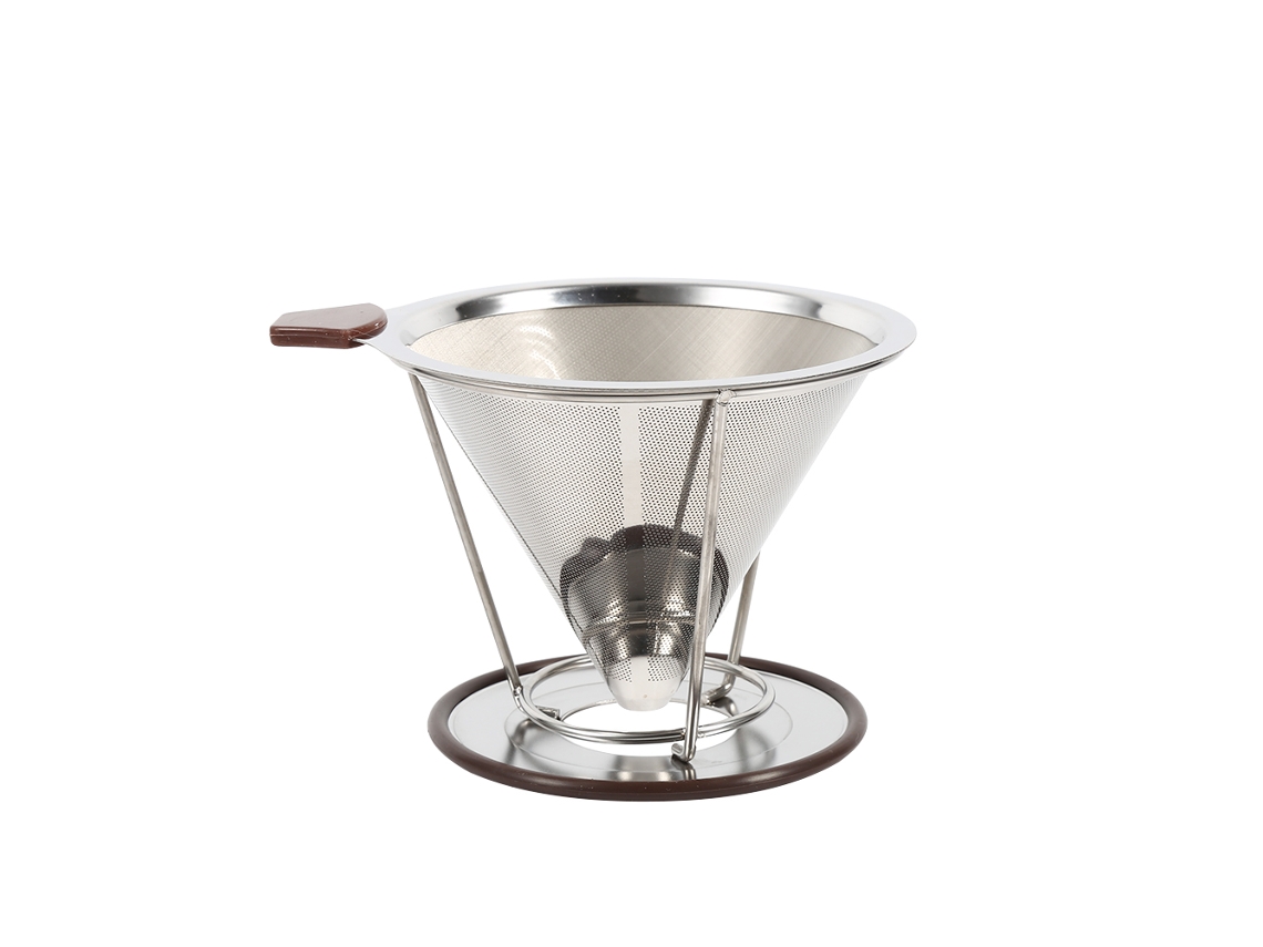 Filtro de café cone em aço inox 304, duas camadas, portátil e reutilizável | S/MARCA