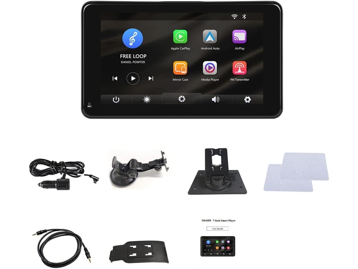 Rádio Automotivo Multimídia com Tela de 7 Polegadas, Compatível com Carplay e Android Auto, Bluetooth, Mirror Link. SFUSHOS