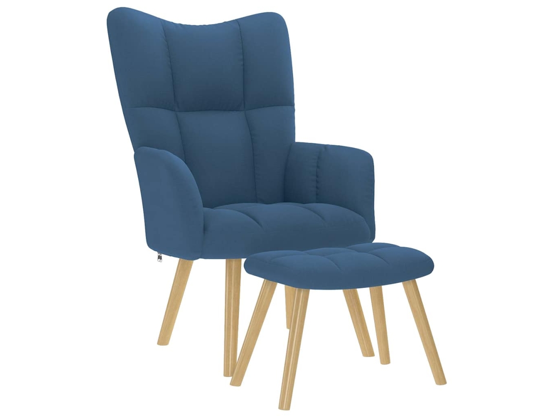 Vidaxl Cadeira De Descanso Com Banco P/ Pés Tecido Azul