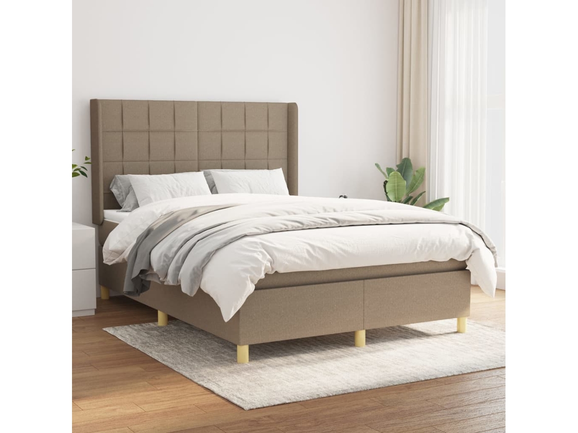 Cama Com Molas/colchão 140x190 Cm Tecido Castanho-acinzentado