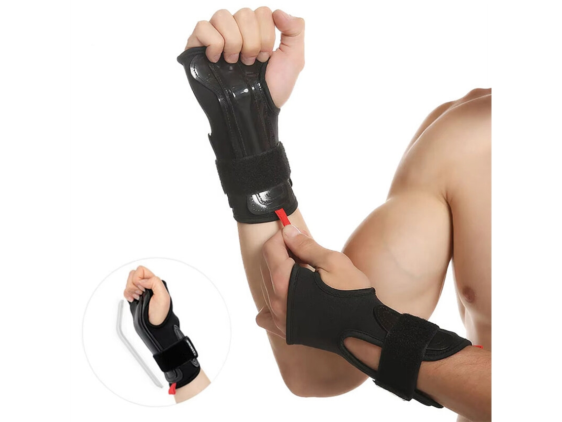Laolikes 1 Par Protetores Pulso Esportivos Ajustáveis Patinação Snowboard Esqui Luvas Suporte Placa Aço Mãos Equipamento Proteção Esportiva