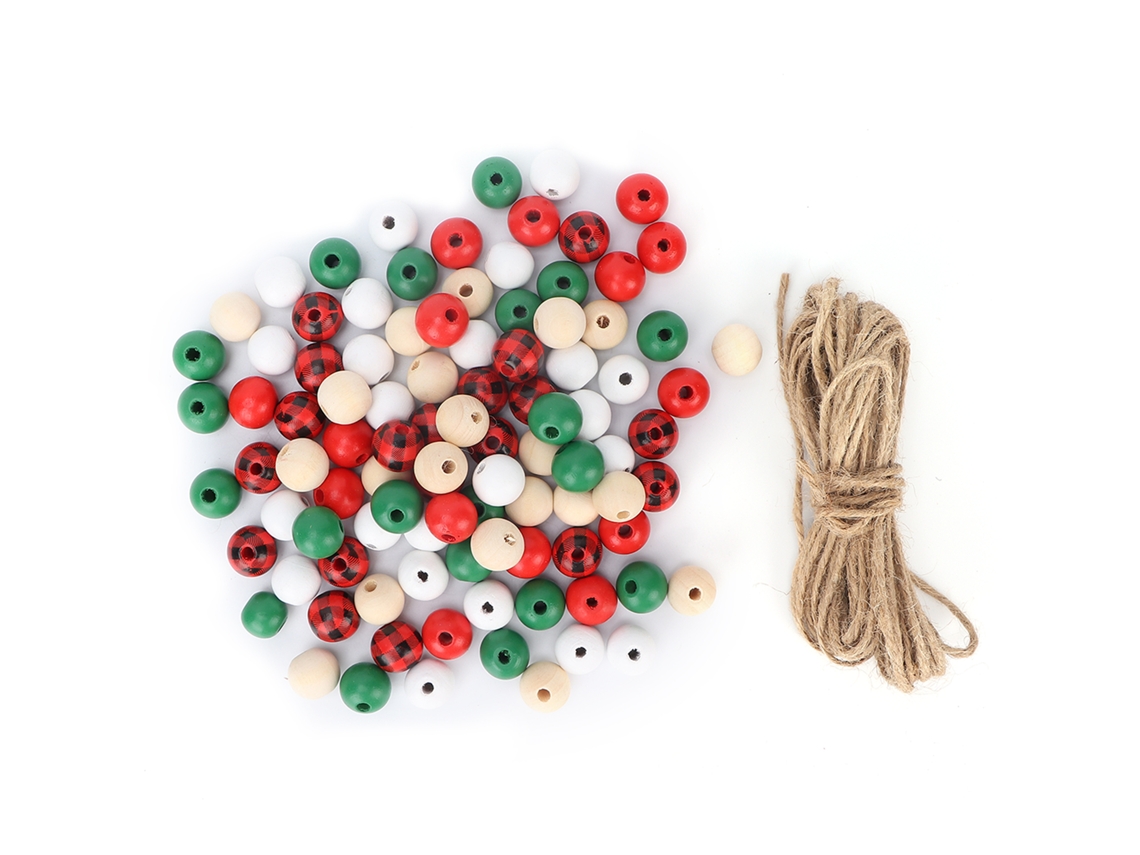 Conjunto De 200 Contas De Madeira Laxiscreed Para Decoração Natalina Diy Com 5 Cores E Acessórios Com Cordão